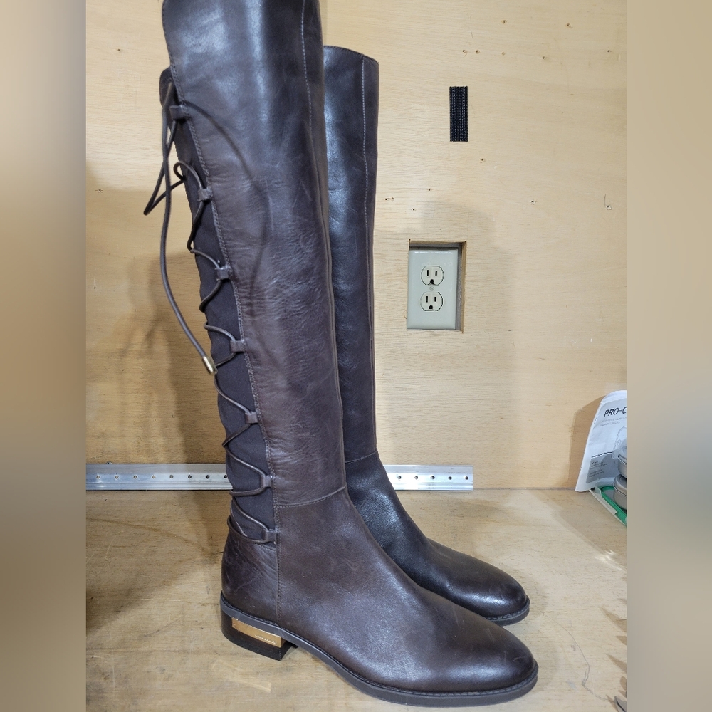 Vince Camuto Parle Dark Brown Lace-Up Heeled Boots Over The Knee